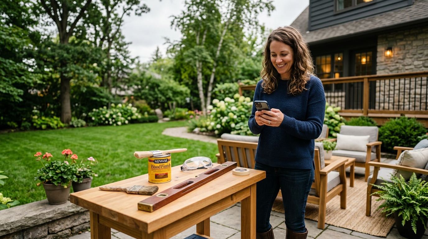 Homeowner checking weather forecast for outdoor DIY project